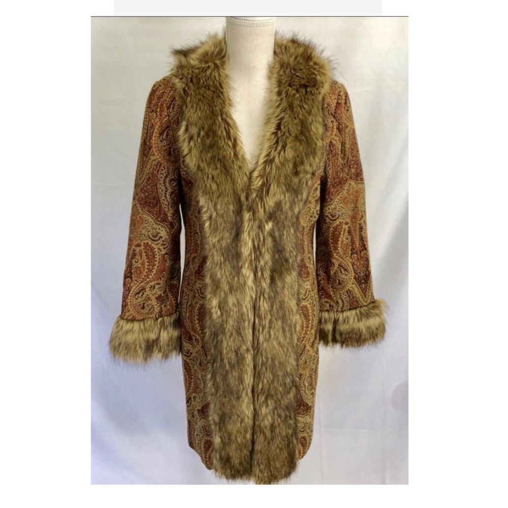 Chico's Paisley Faux Fur Trimmed - Cinnabar Coat